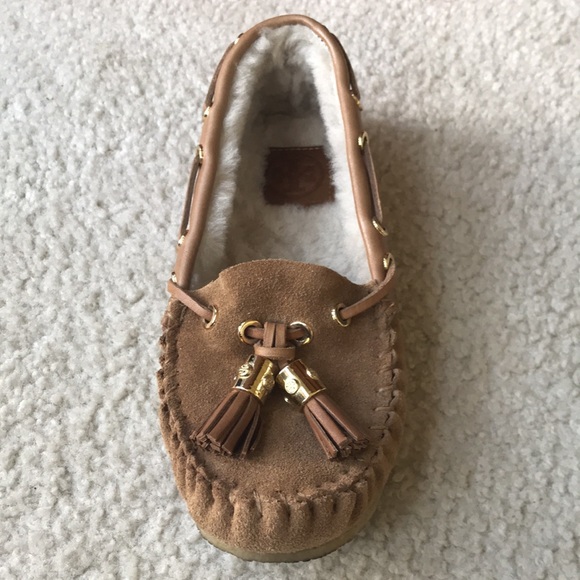 Tory Burch Dee Dee Suede & Shearling Moccasin Slippers - Picture 11 of 15